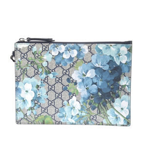 GUCCI Flower Navy Blue GG Supreme Canvas Clutch Bag